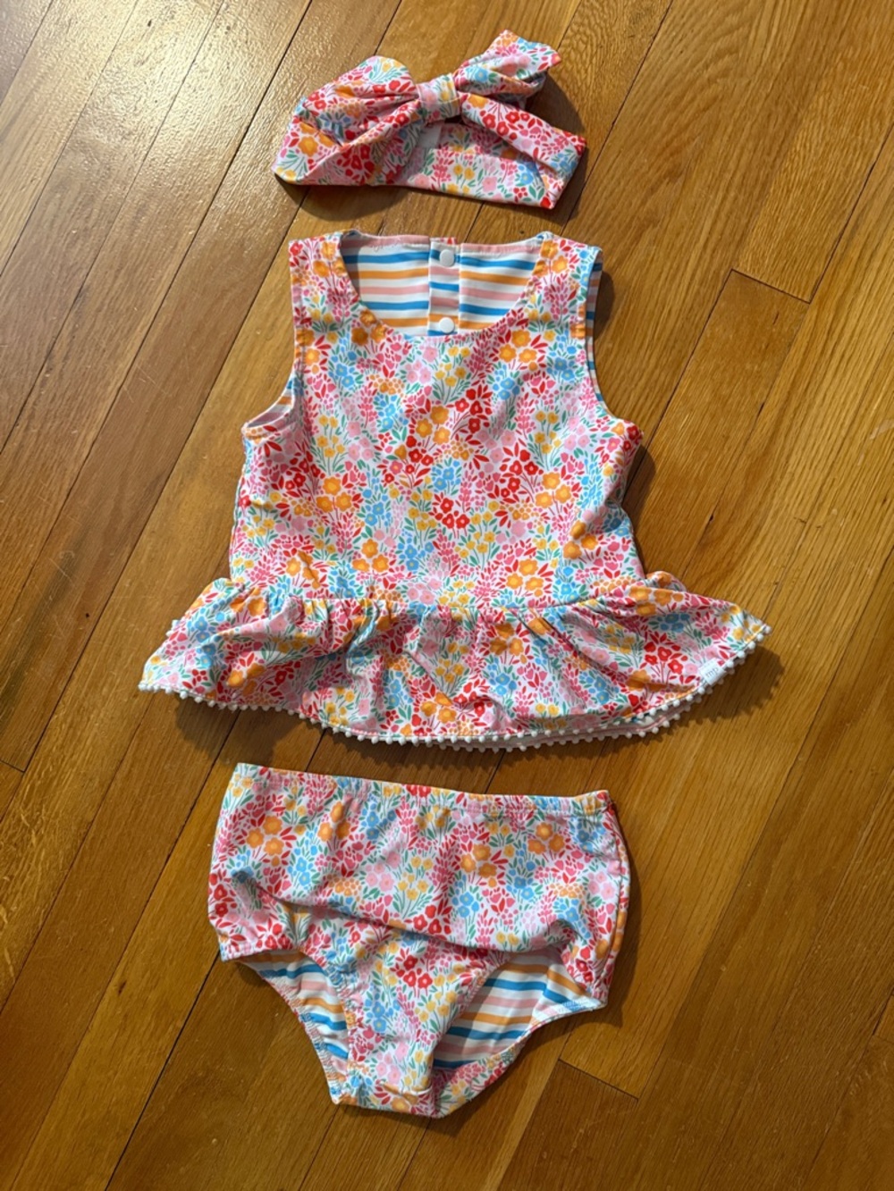 Mud Pie Floral reversible Peplum Tank & Bloomer Set with Headband